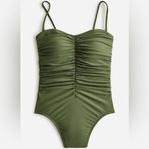 J. Crew Ruched Sweetheart One Piece Swimsuit Safari Green Women’s Size 24 NWT